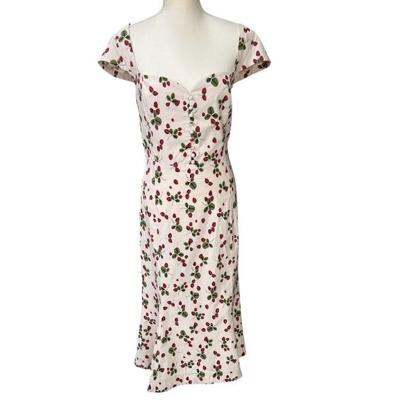 Anthropologie Cecily Fit and Flare Sweetheart Cap Sleeve Strawberry Dress Sz XL - Picture 1 of 11